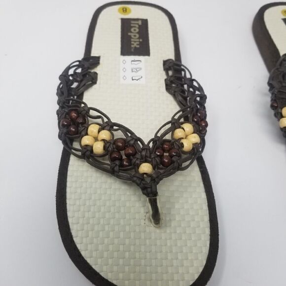 TROPIX MACRAME SANDALS. SIZE 8. NEAR NEW CONDITION. BROWN. OFF WHITE - Picture 7 of 16